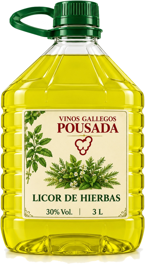 Garrafa de 3 litros de aguardiente de hierbas Vinos Gallegos Pousada
